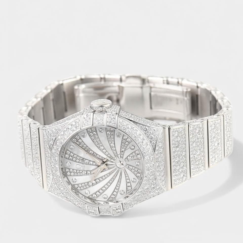 Omega Constellation Ladies Chronometer Diamonds / White Gold / 31 Box&Papers 123.55.31.20.55.007