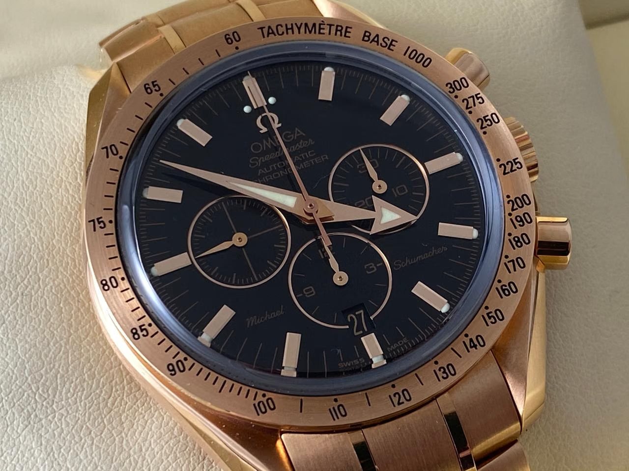 Omega Speedmaster Broad Arrow Michael Schumacher Rose Gold 3159.50.00 New Full Set