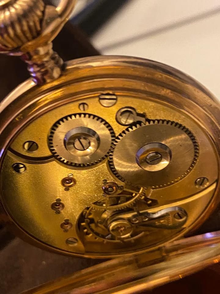 Omega Savonette Taschenuhr Seltene antike Omega Savonette-Taschenuhr 585 Gold H J WILM