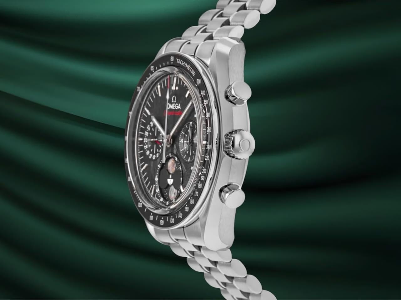 Omega Speedmaster NEW Moonphase Stainless Steel / Black Meteorite / Bracelet 304.30.43.52.01.001 2025 fullset