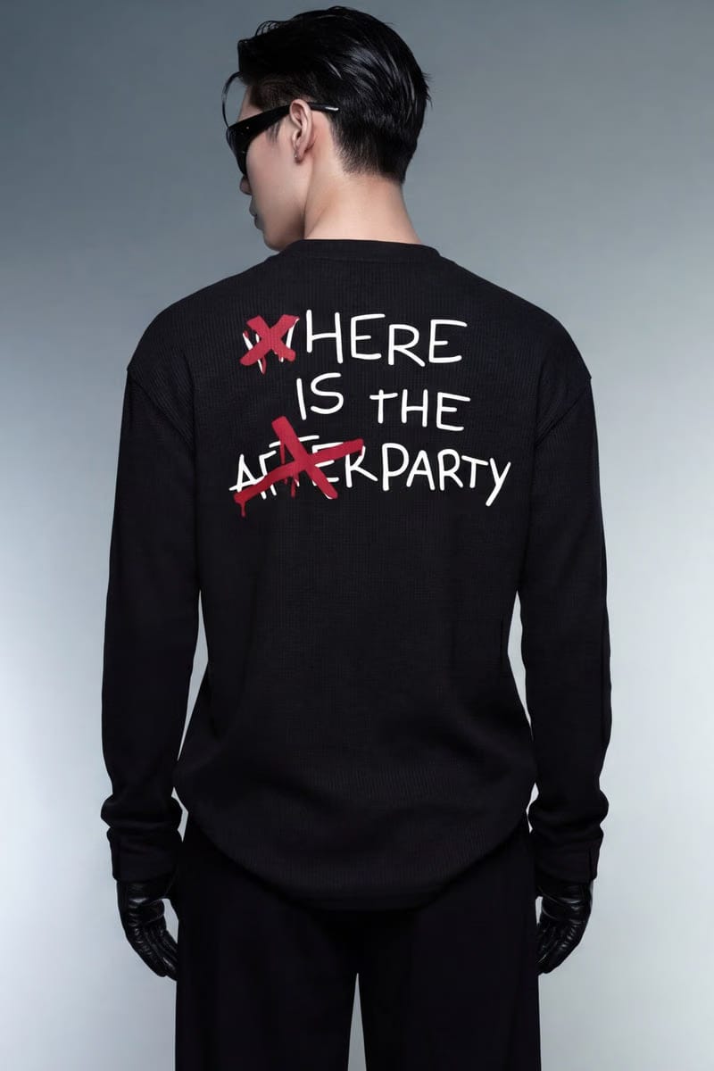 Forfksake Afterparty Scenes Waffle Long Sleeve Black