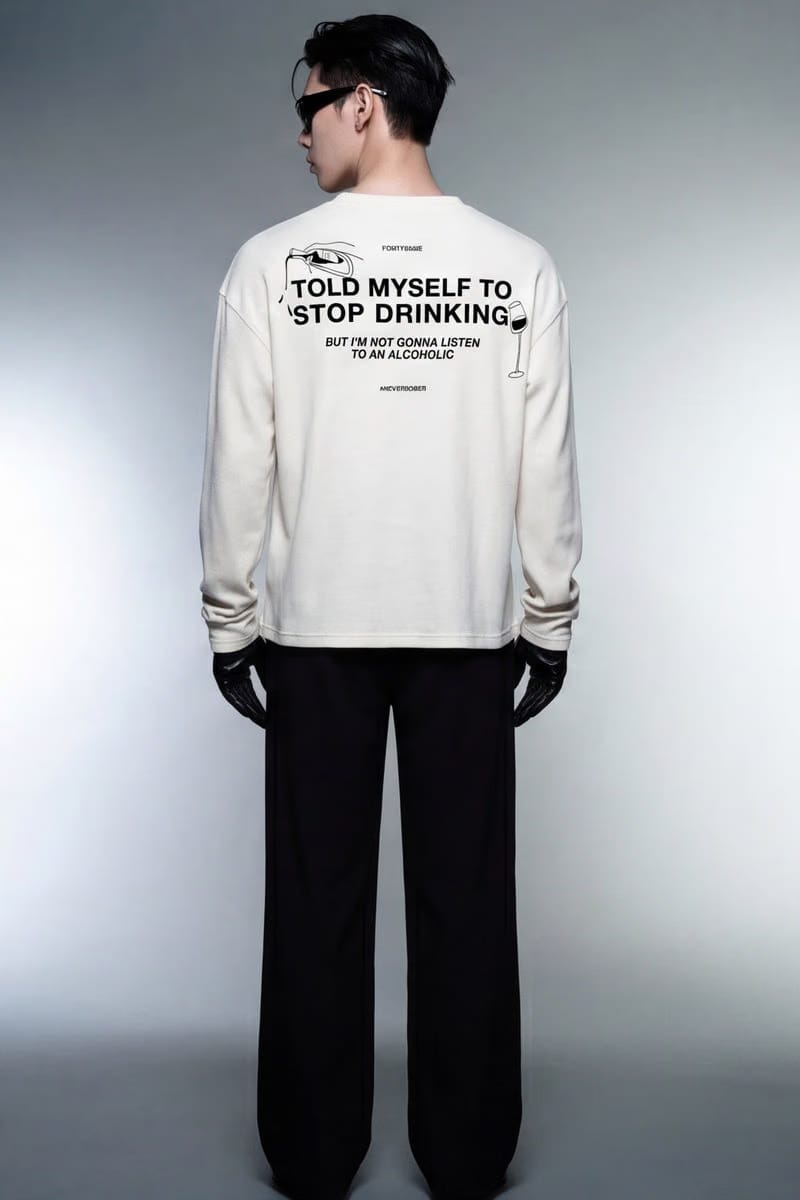 Forfksake Alcoholic Waffle Long Sleeve Off White