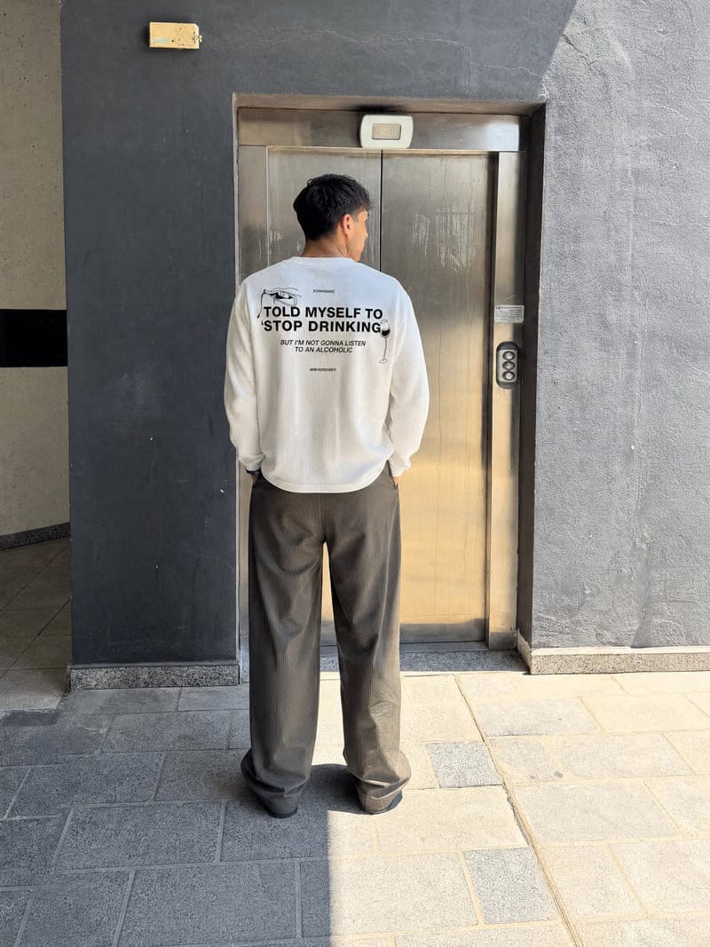 Forfksake Alcoholic Waffle Long Sleeve Off White