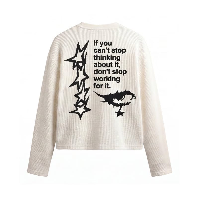 Forfksake Don't Stop Working Waffle Long Sleeve Off White