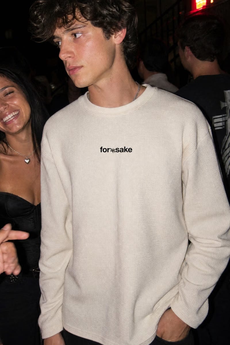 Forfksake Don't Stop Working Waffle Long Sleeve Off White
