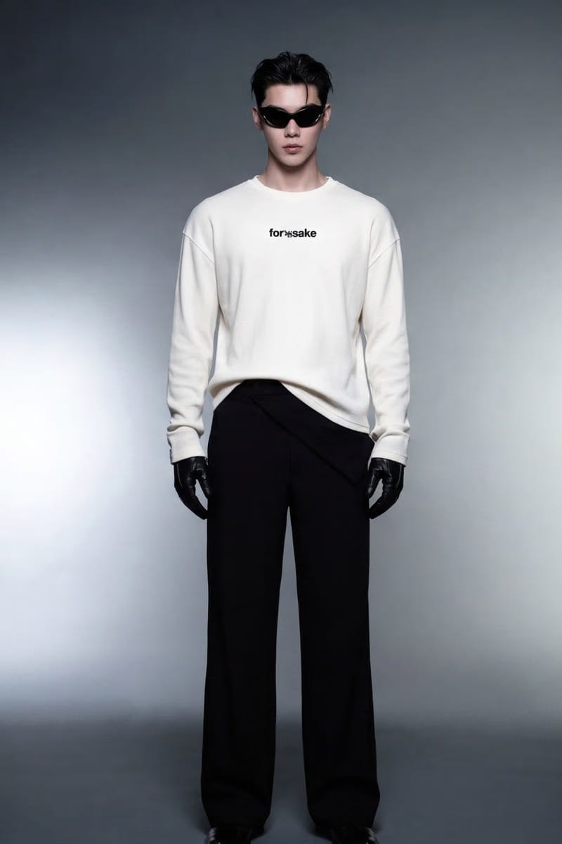 Forfksake Don't Stop Working Waffle Long Sleeve Off White