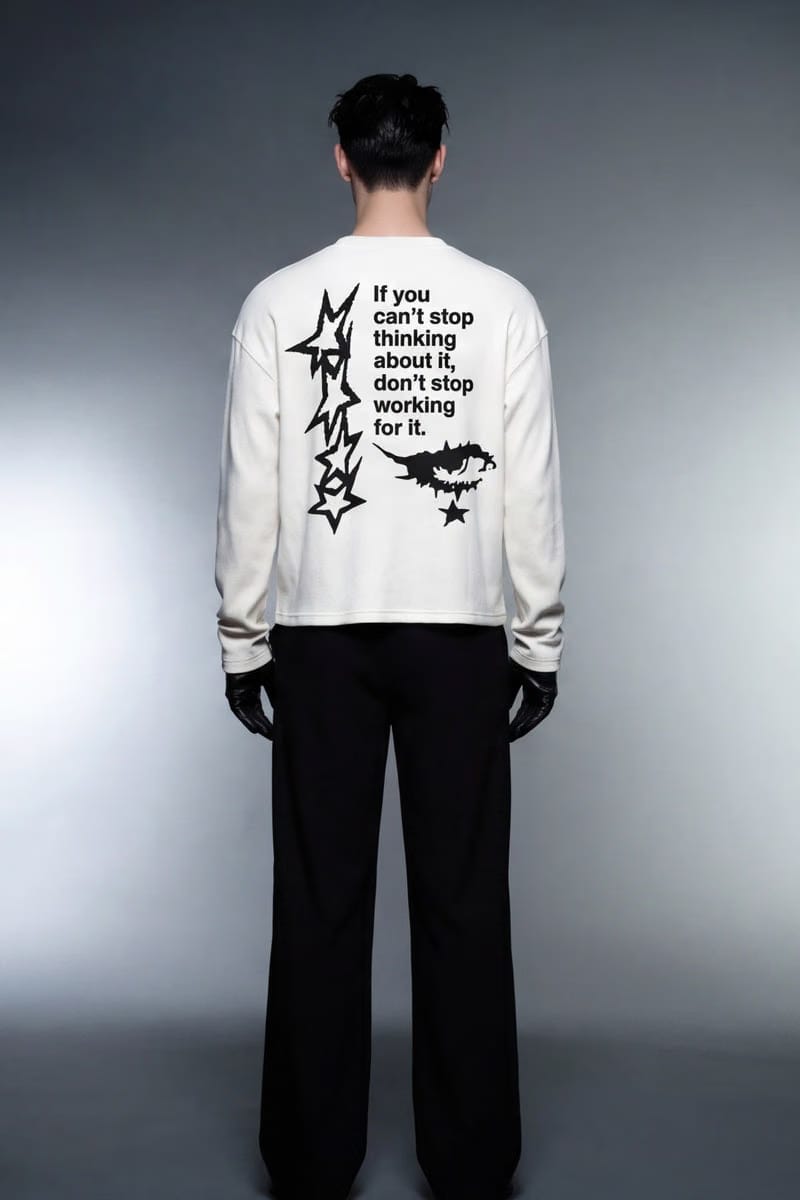 Forfksake Don't Stop Working Waffle Long Sleeve Off White