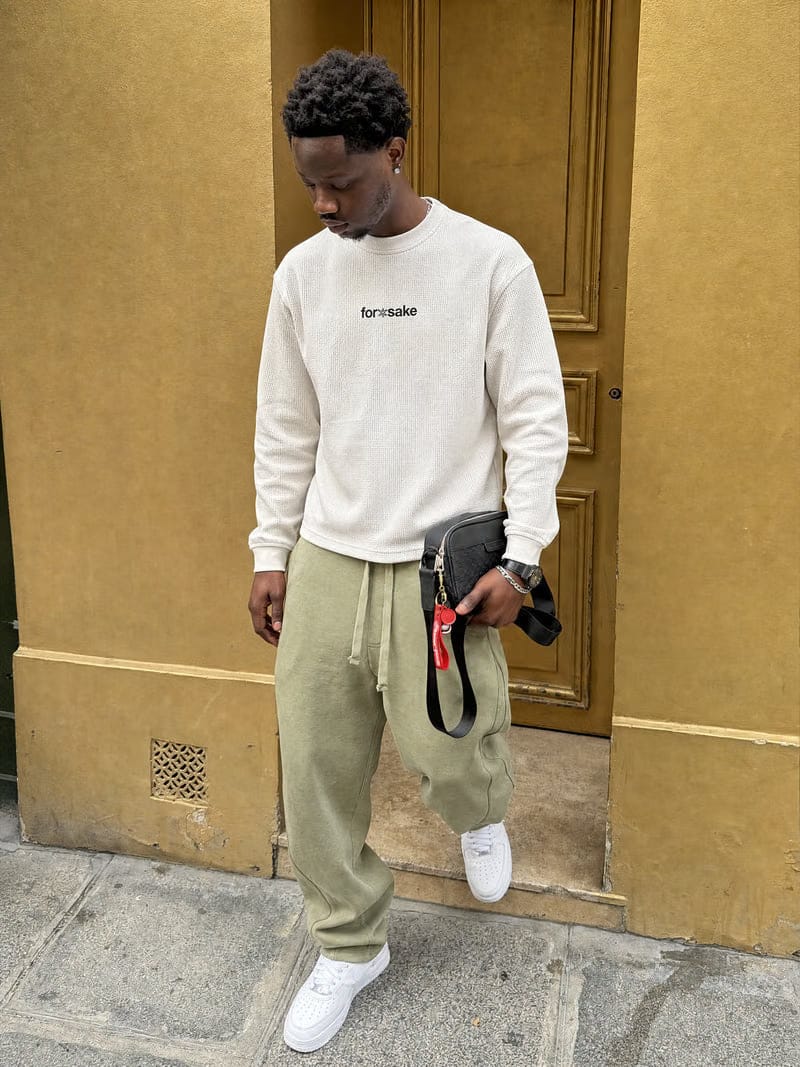 Forfksake Don't Stop Working Waffle Long Sleeve Off White
