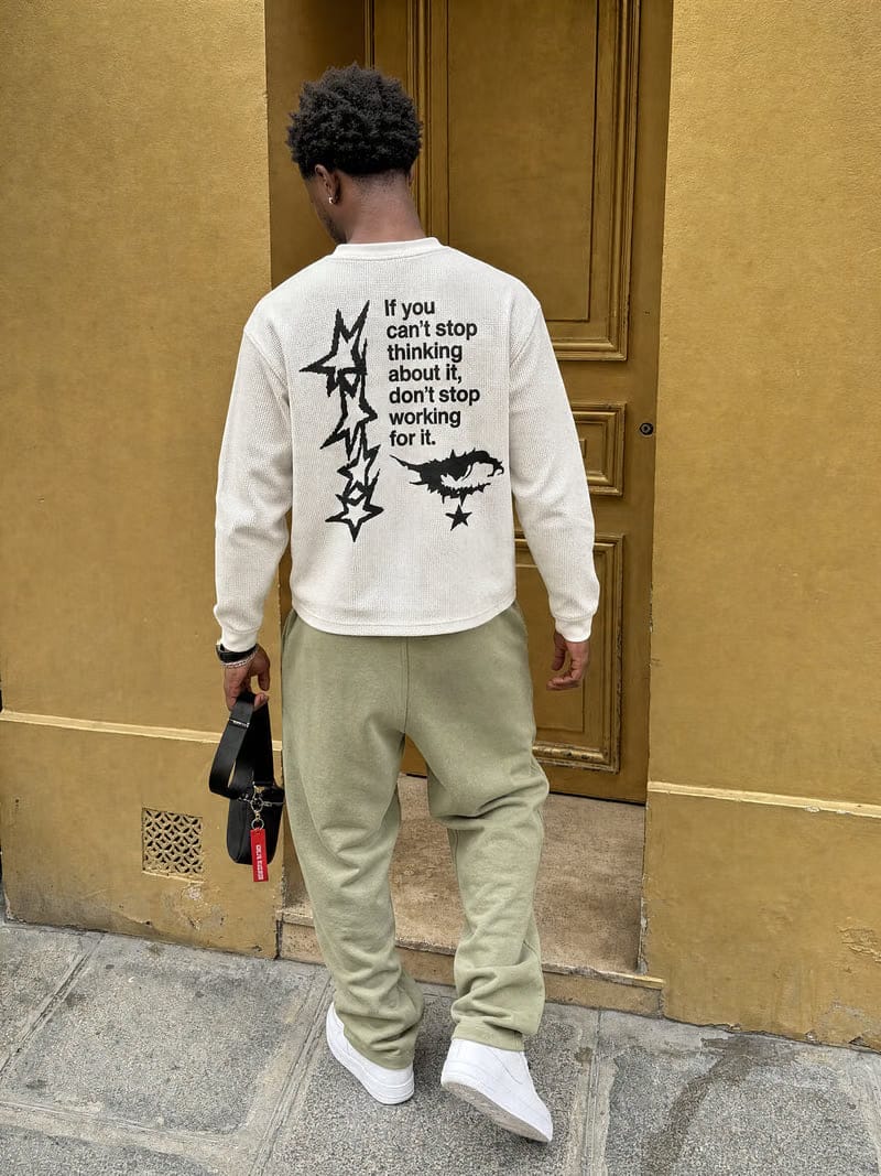 Forfksake Don't Stop Working Waffle Long Sleeve Off White