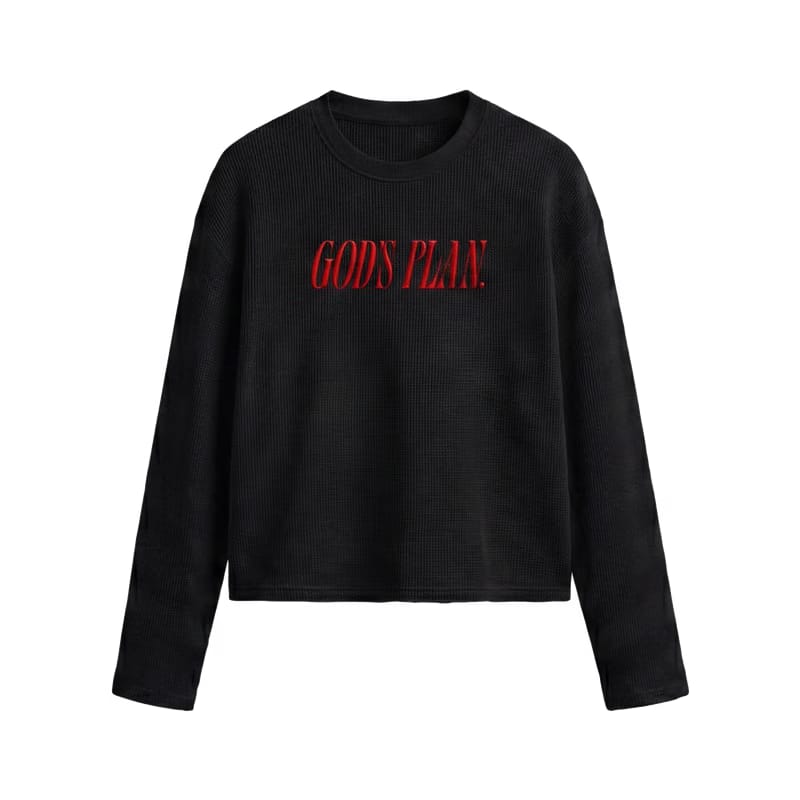 Forfksake God's Plan Waffle Long Sleeve Black