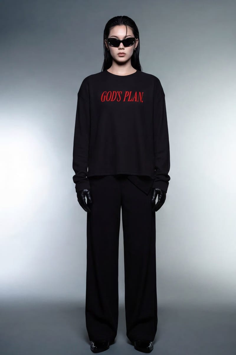 Forfksake God's Plan Waffle Long Sleeve Black