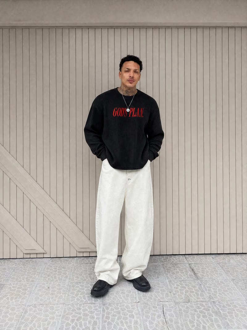 Forfksake God's Plan Waffle Long Sleeve Black