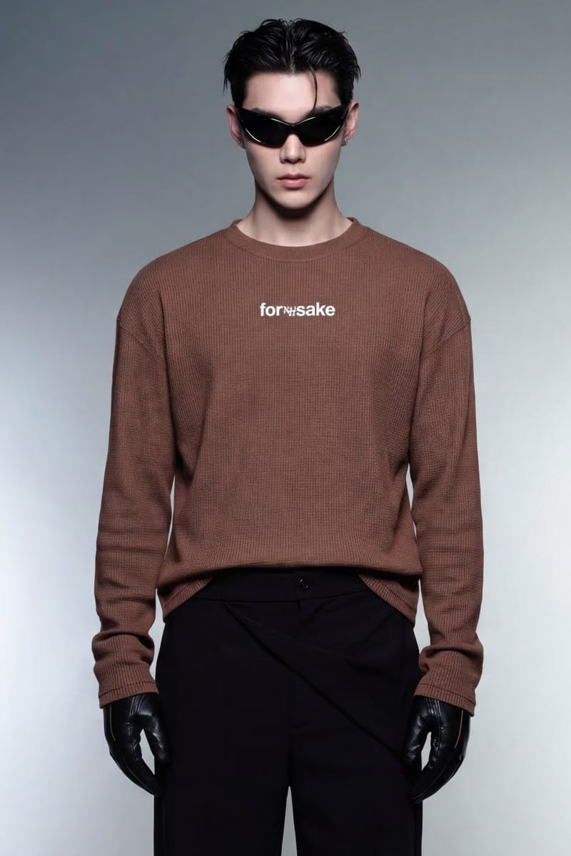 Forfksake Hotter Girlfriend Waffle Long Sleeve Brown
