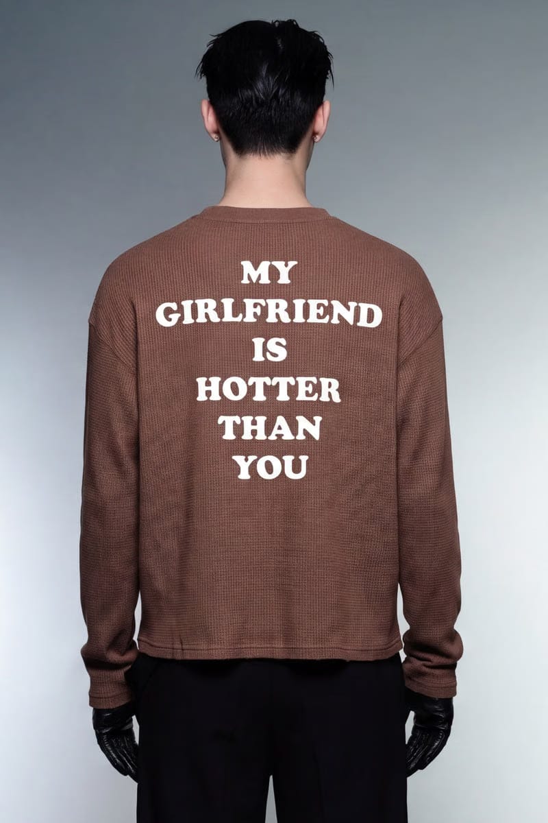Forfksake Hotter Girlfriend Waffle Long Sleeve Brown