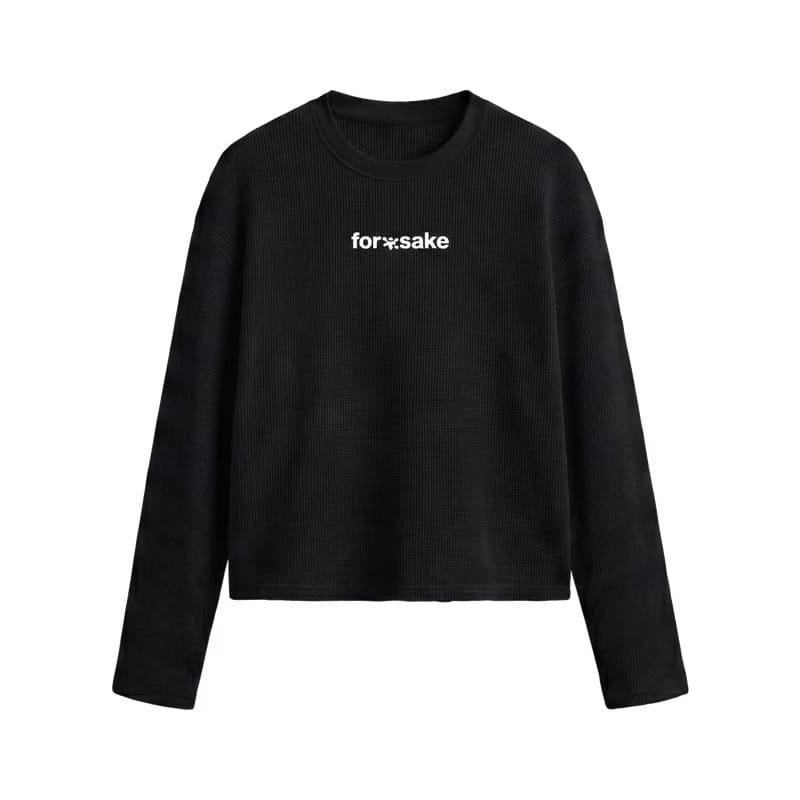 Forfksake Warning Label Waffle Long Sleeve Black