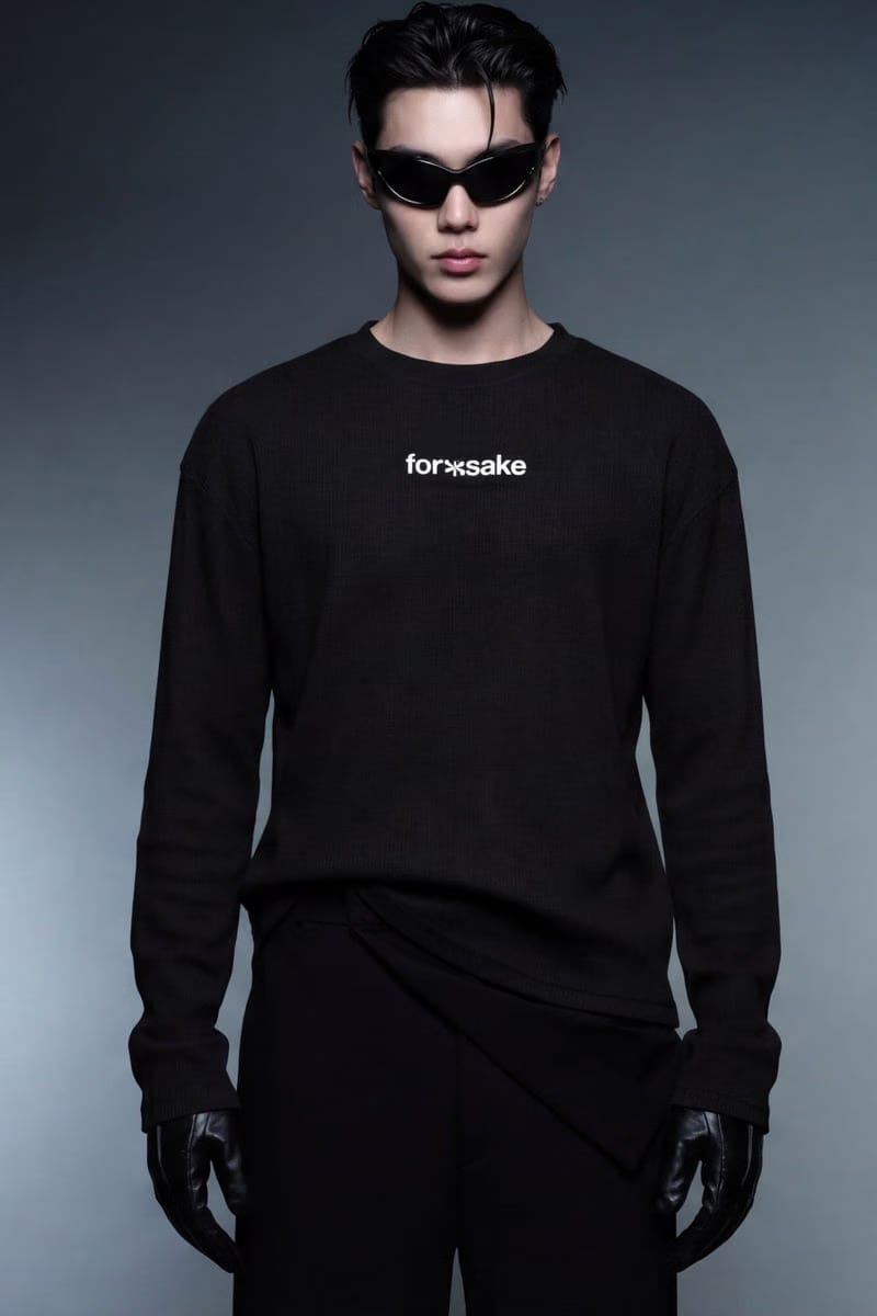 Forfksake Warning Label Waffle Long Sleeve Black
