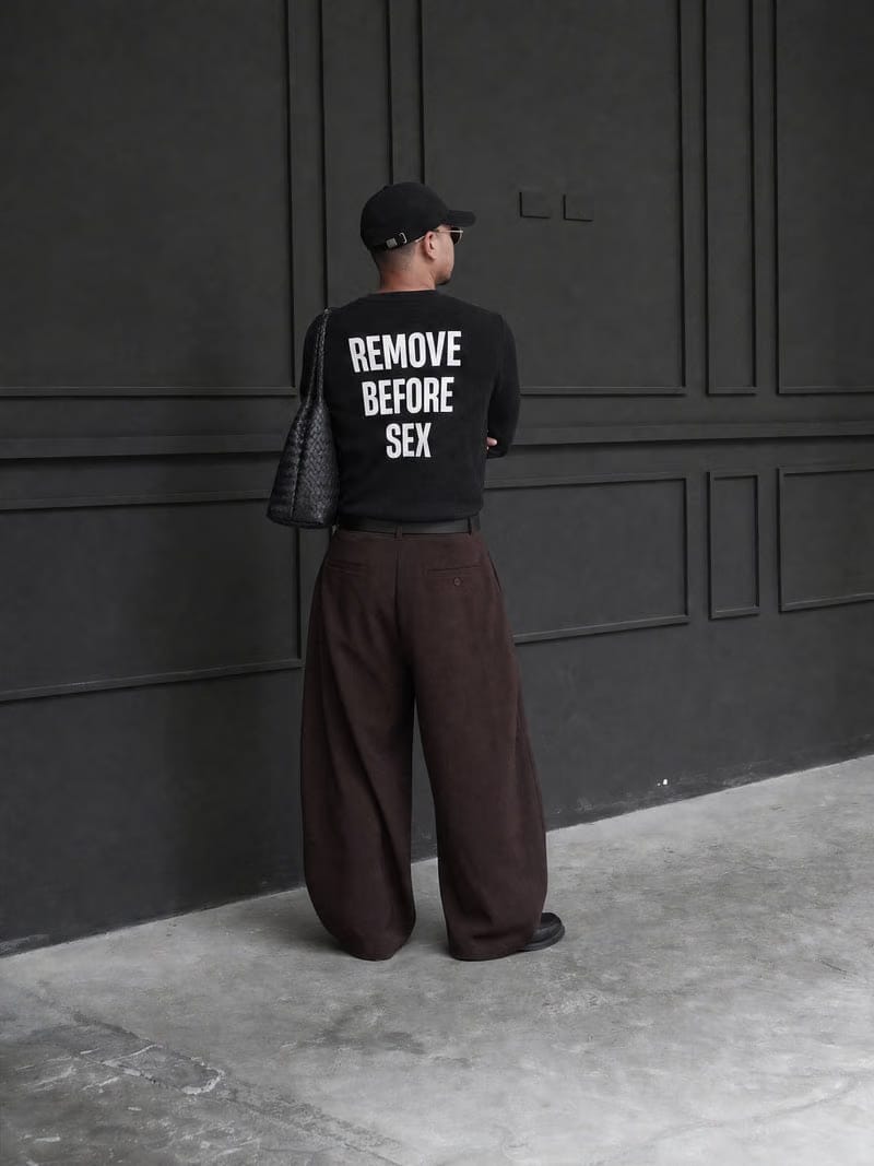 Forfksake Warning Label Waffle Long Sleeve Black