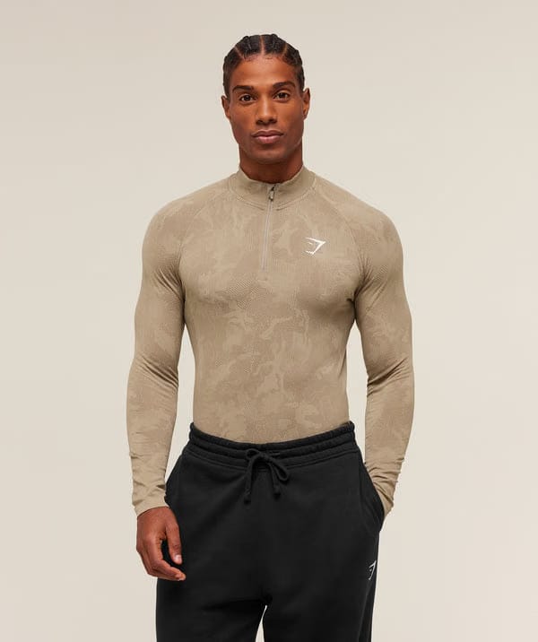 Gymshark Geo Seamless 1/4 Zip Cement Brown