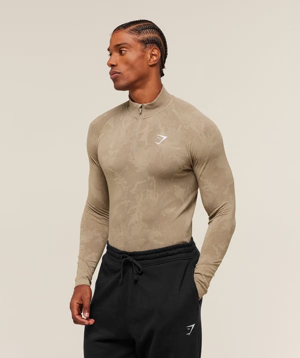 Gymshark Geo Seamless 1/4 Zip Cement Brown