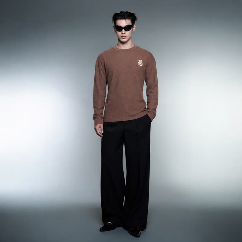 Blacklist Classic Minimal Waffle T-Shirt Brown