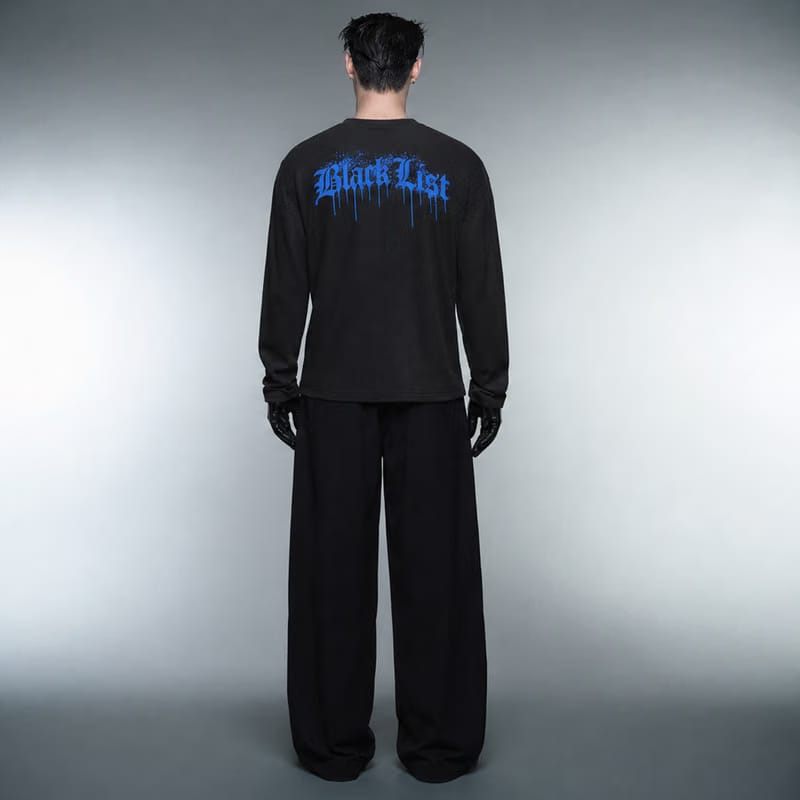 Blacklist Drip Blue Oversized Waffle T-Shirt Black
