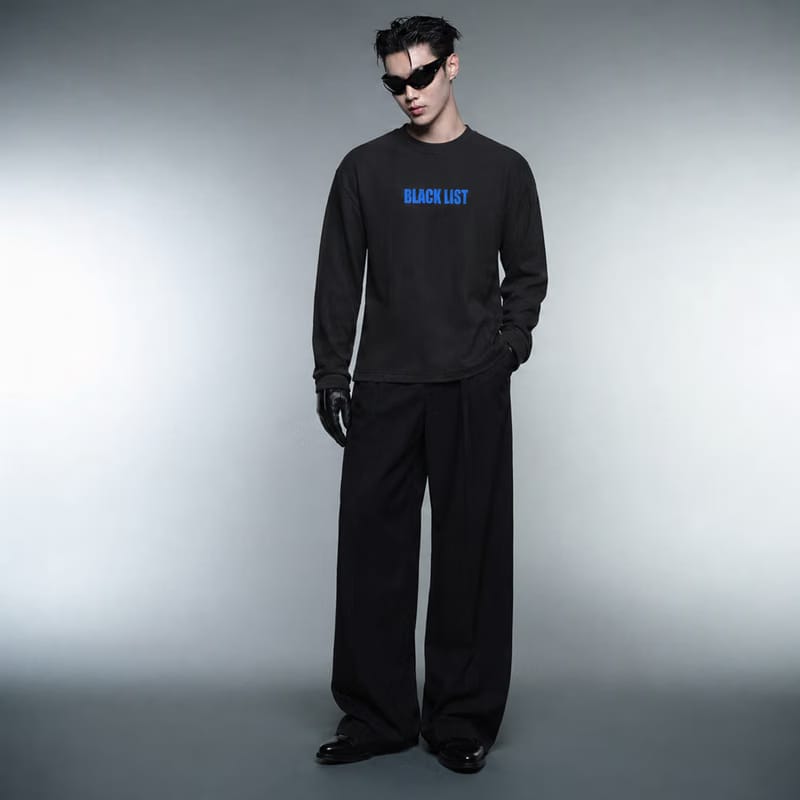 Blacklist Drip Blue Oversized Waffle T-Shirt Black
