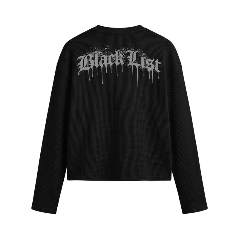Blacklist Drip Grey Oversized Waffle T-Shirt Black