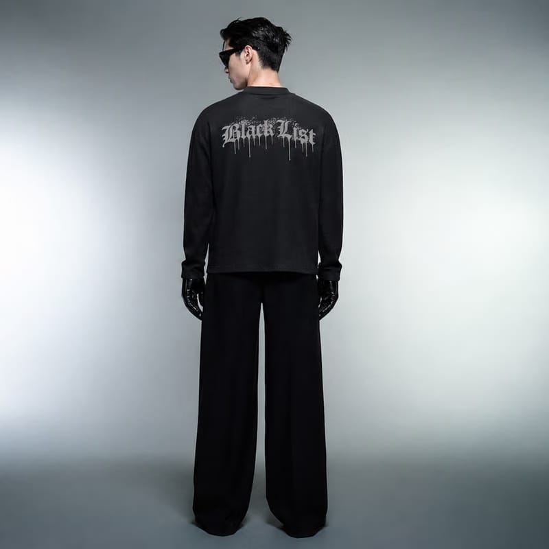 Blacklist Drip Grey Oversized Waffle T-Shirt Black