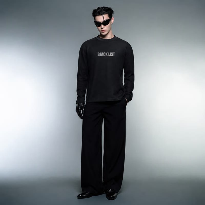 Blacklist Drip Grey Oversized Waffle T-Shirt Black
