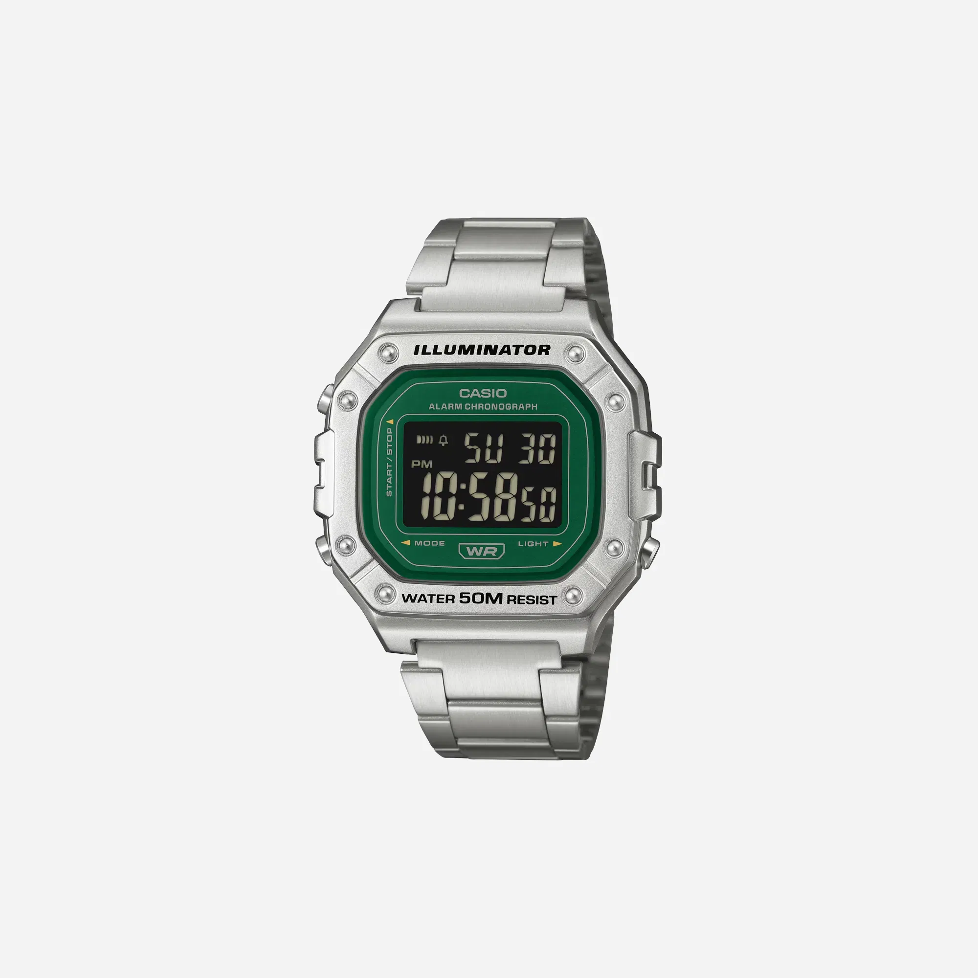 Casio G-Shock Silver Body Green Dial Square Digital Watch