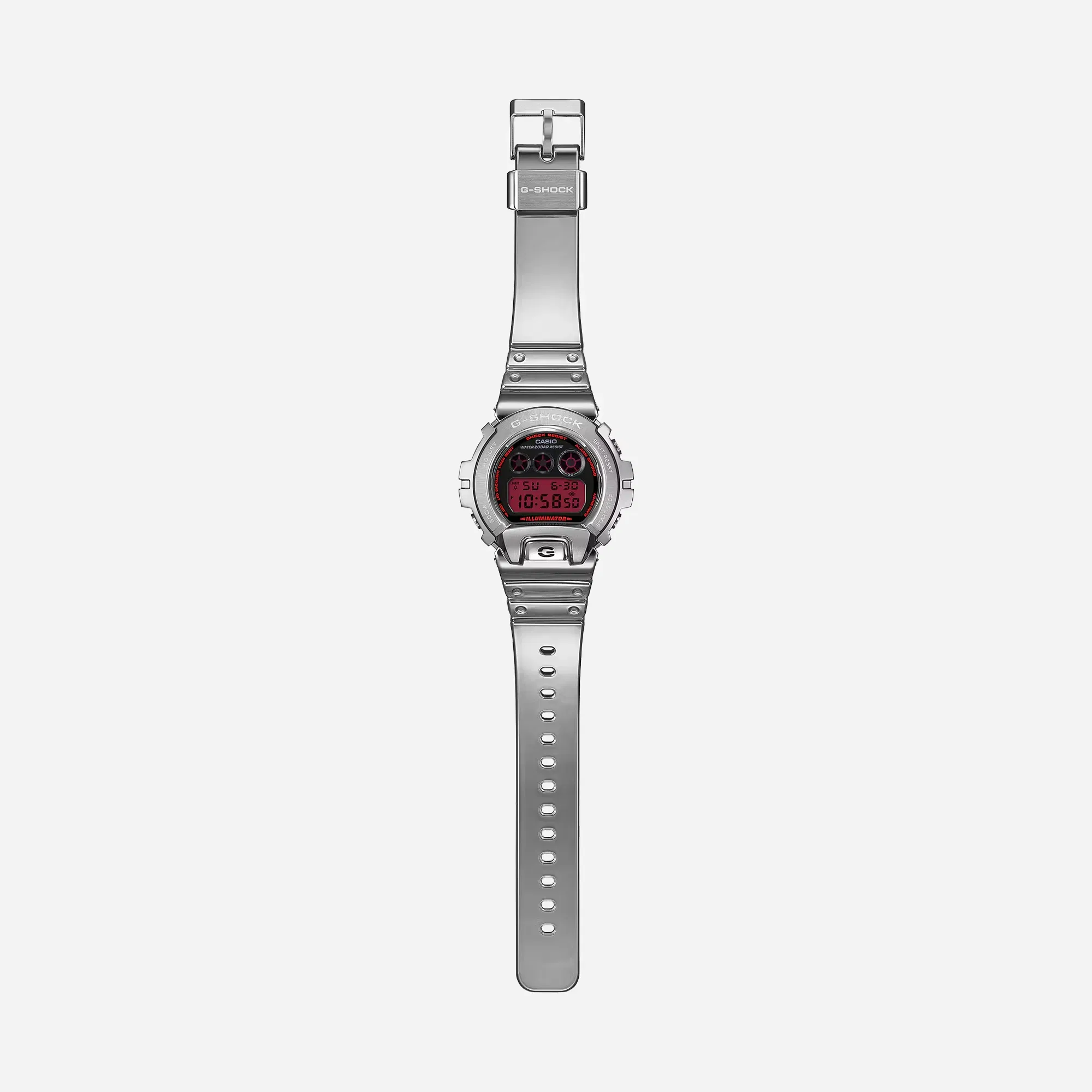 Casio G-Shock GM5600YRA-8 Fine Metallic Series Silver Red Circular Digital Watch