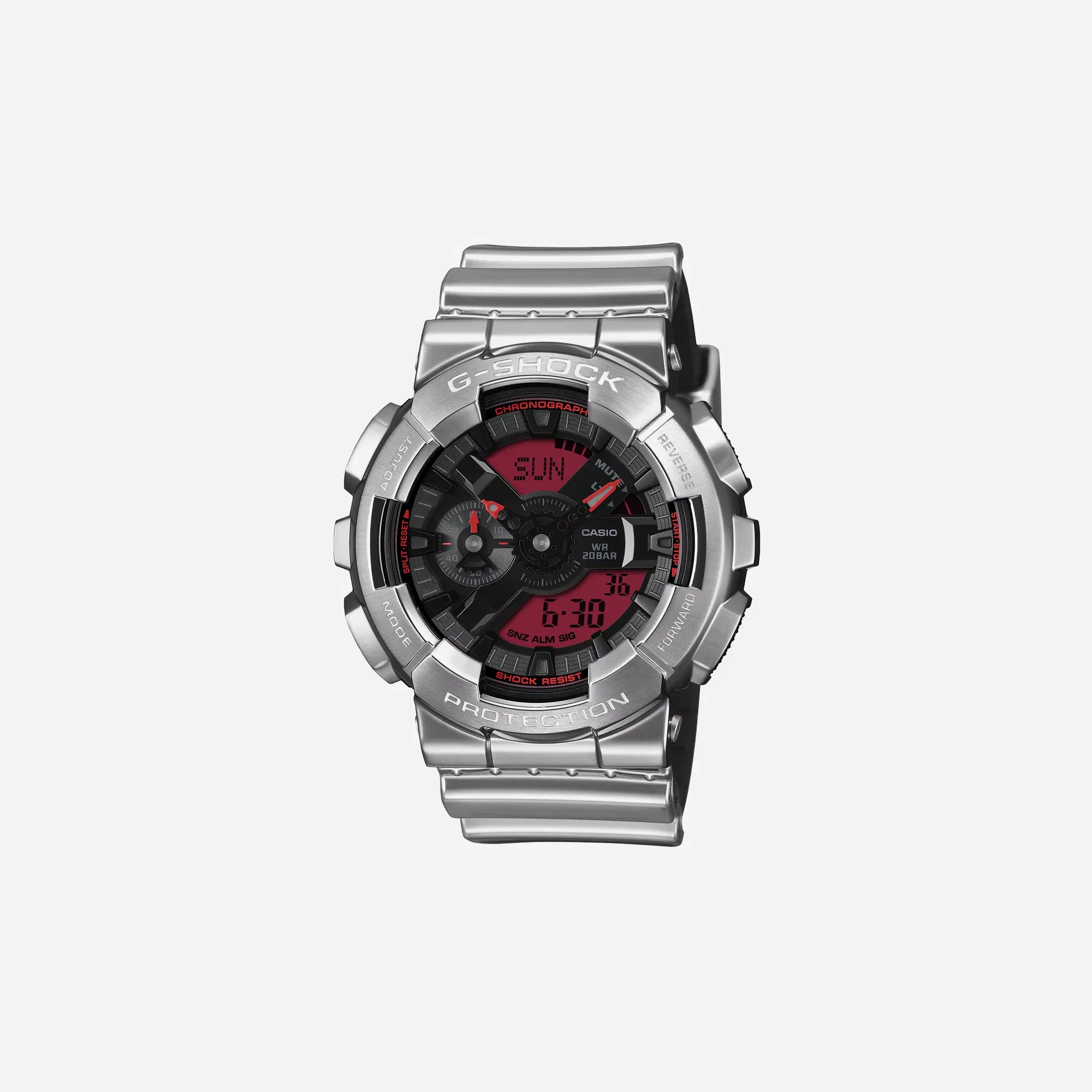 Casio G-Shock GM110YRA-8A Fine Metallic Series Silver Red Analog-Digital Watch