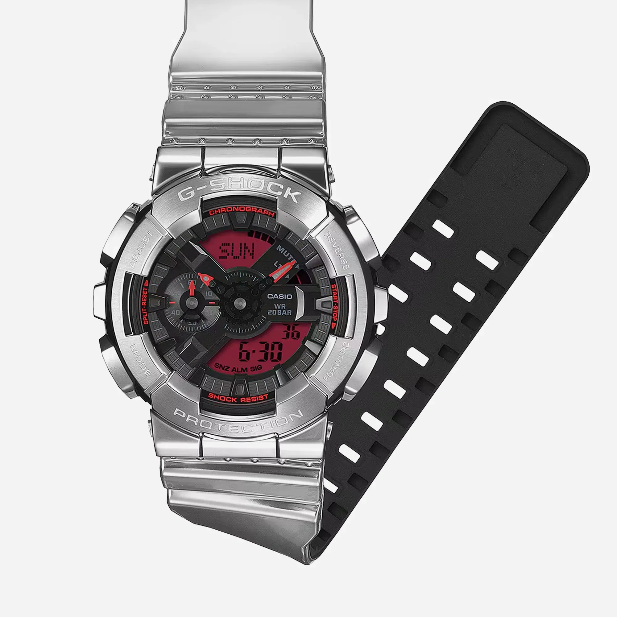 Casio G-Shock GM110YRA-8A Fine Metallic Series Silver Red Analog-Digital Watch
