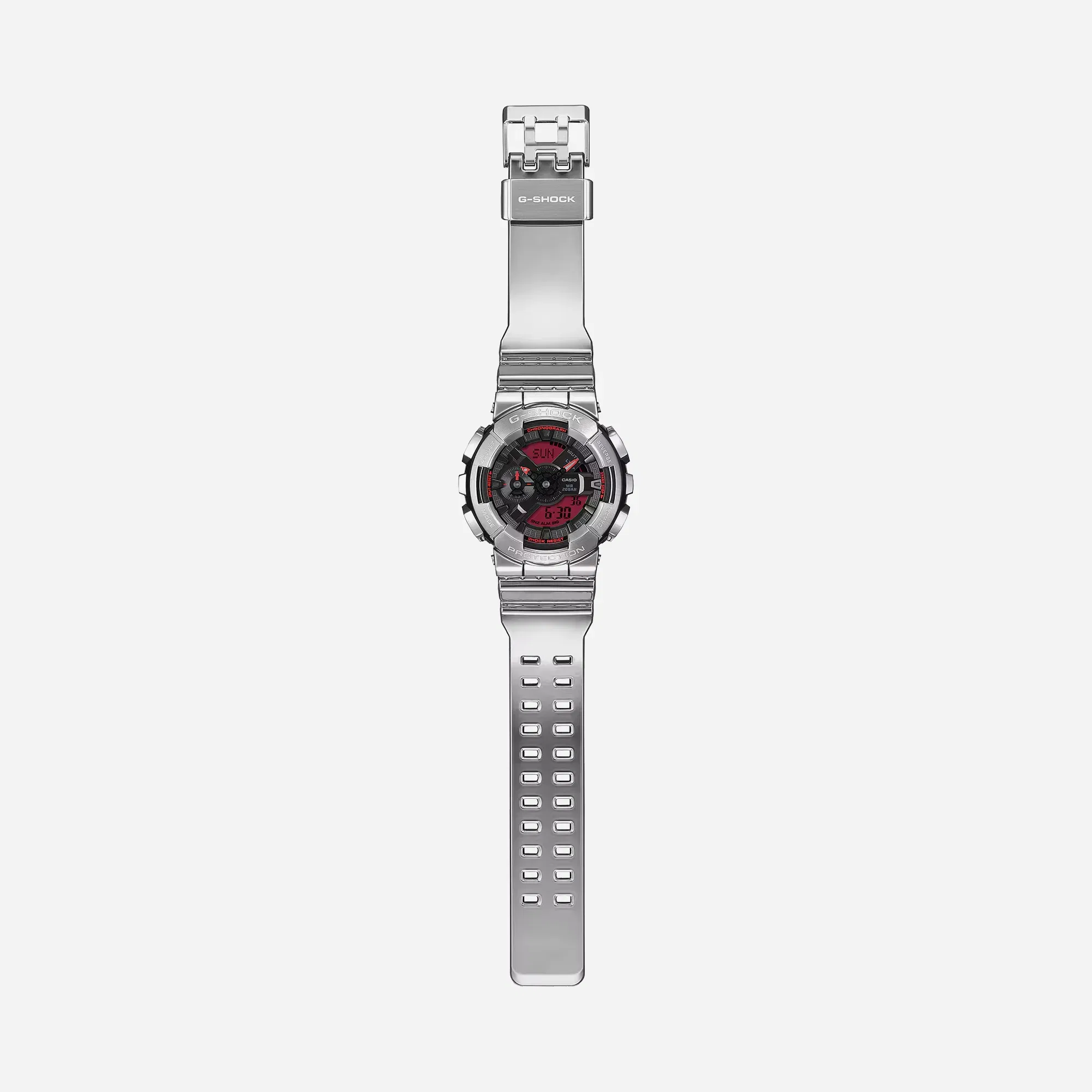 Casio G-Shock GM110YRA-8A Fine Metallic Series Silver Red Analog-Digital Watch