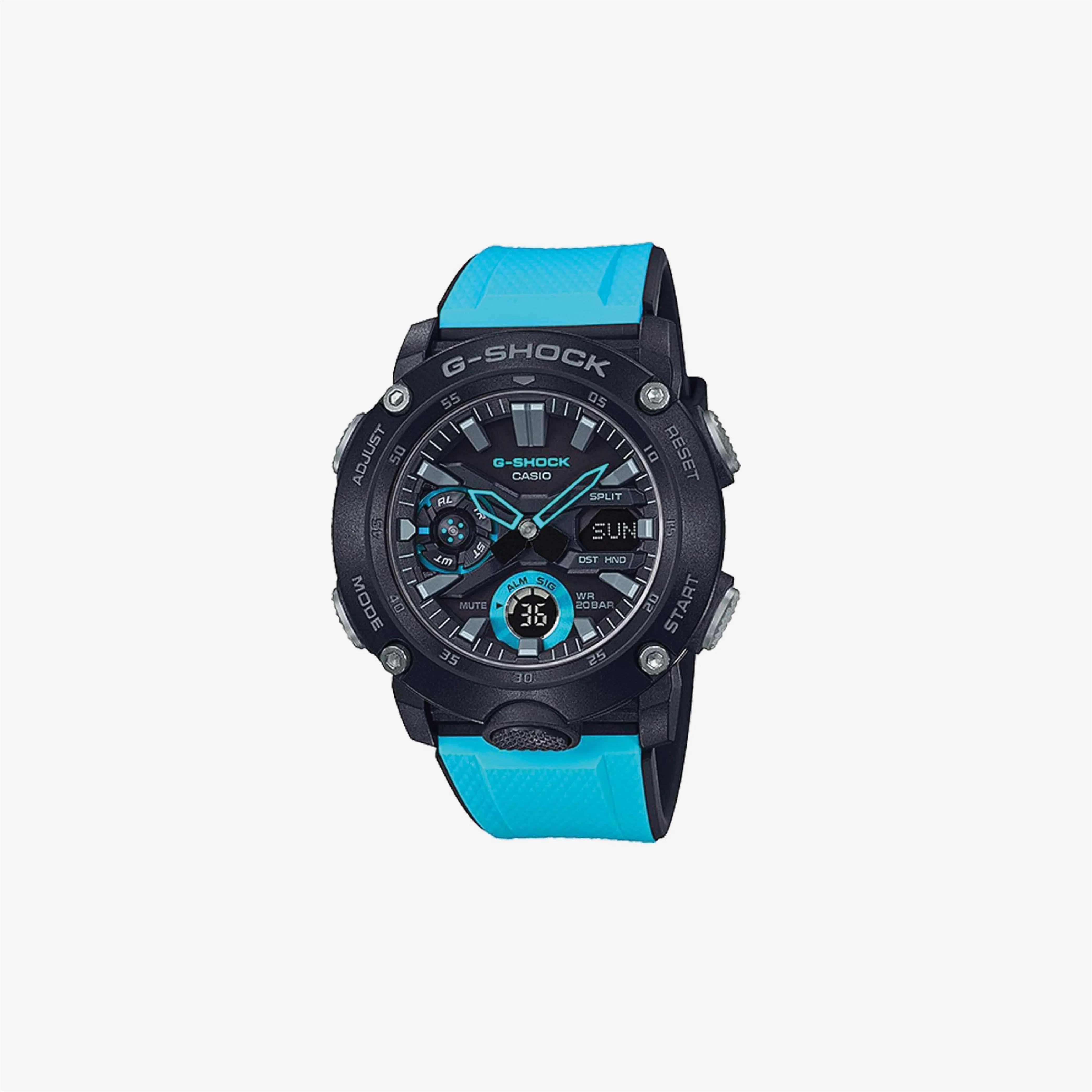 Casio G-Shock GA2000-1A2 Blue Resin Band Black Carbon Dial Watch
