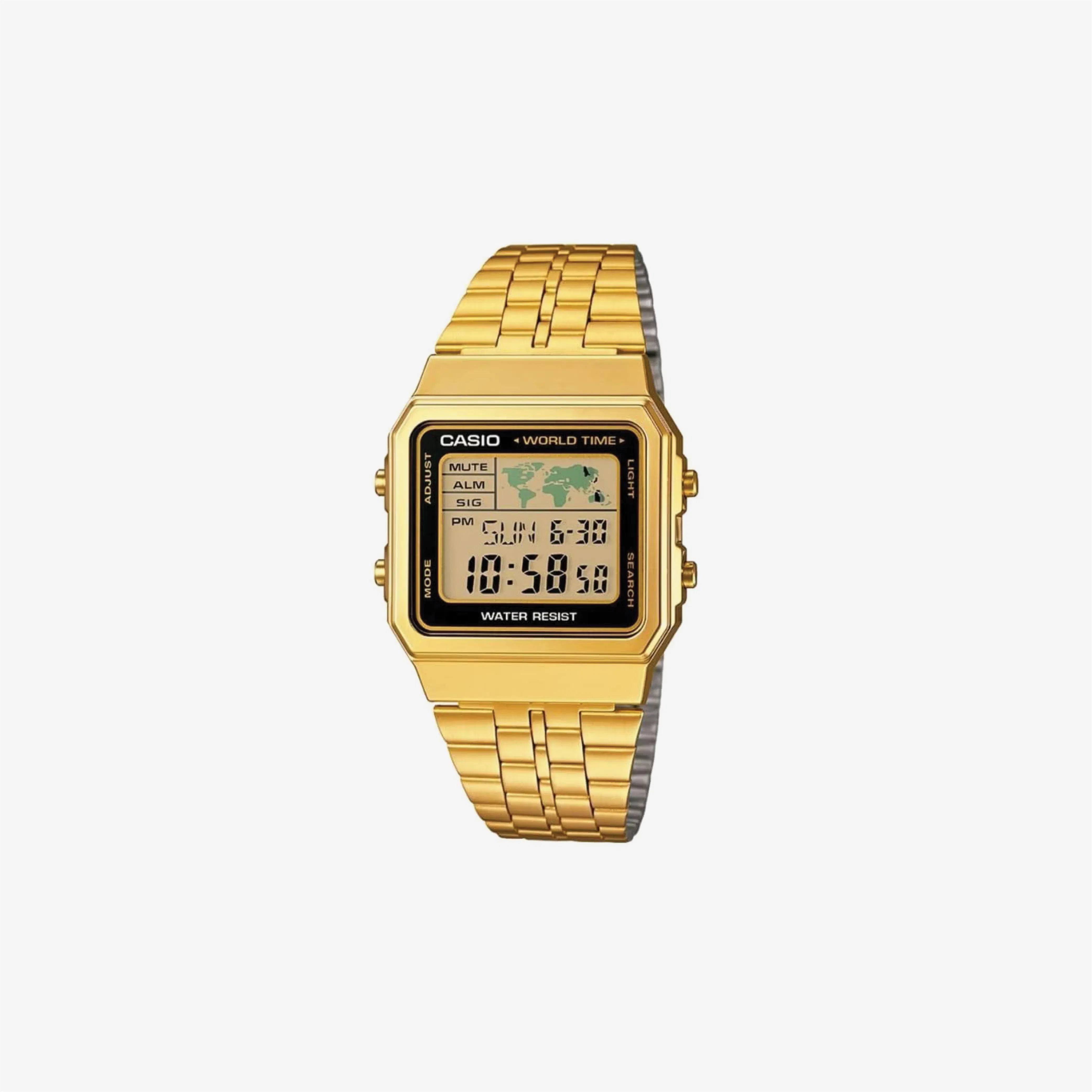 Casio A500WGA-1D - Vintage - Unisex Watch - Digital Quartz - LCD Dial - Gold Plated Steel Strap, LCD/Gold, Bracelet