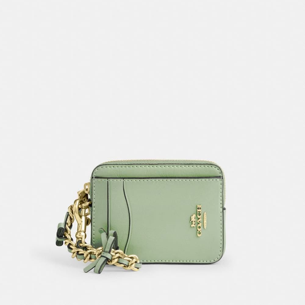 Coach Zip Card Case With Bows Gold Light Pistachio