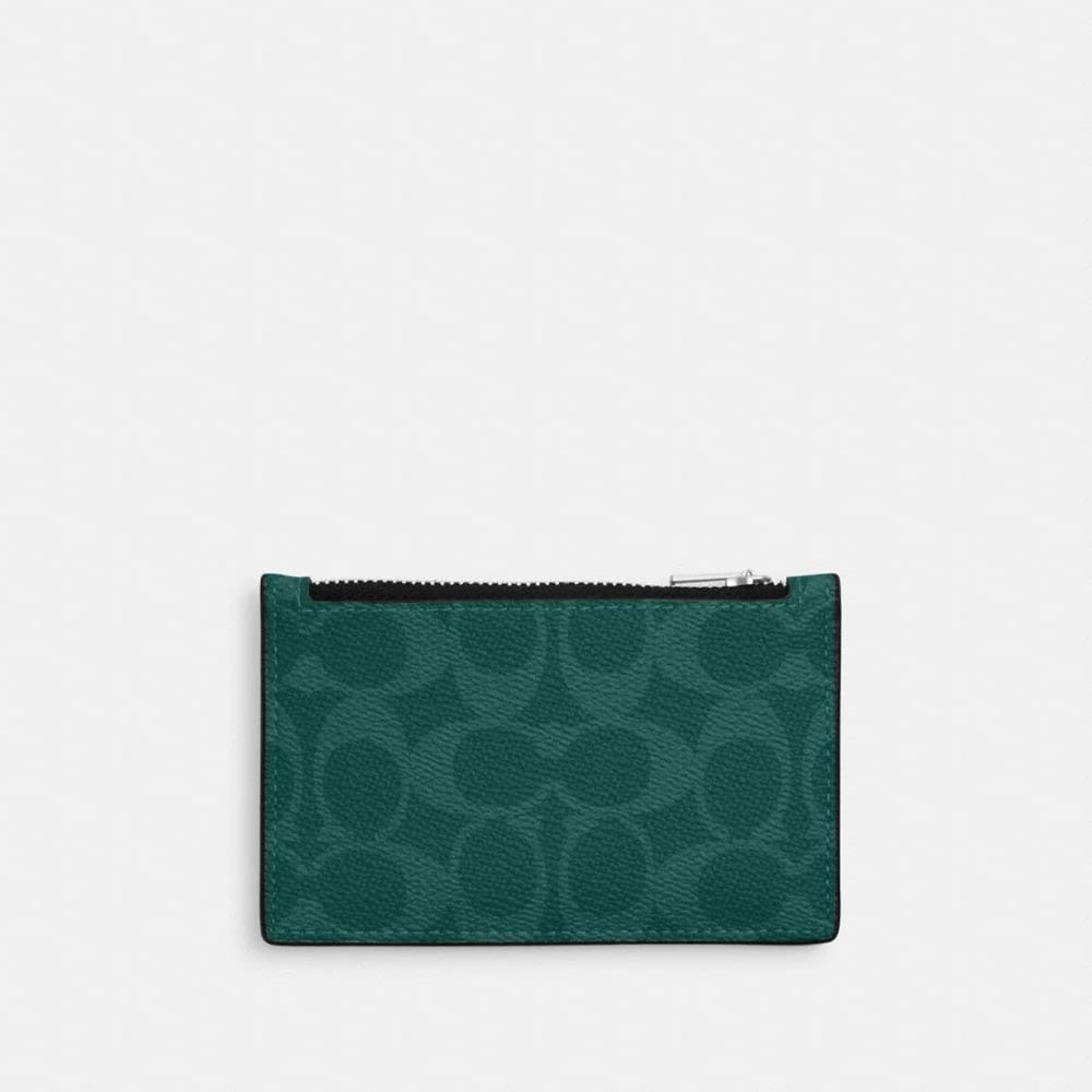 Coach Zip Card Case In Signature Canvas Silver Sea Green