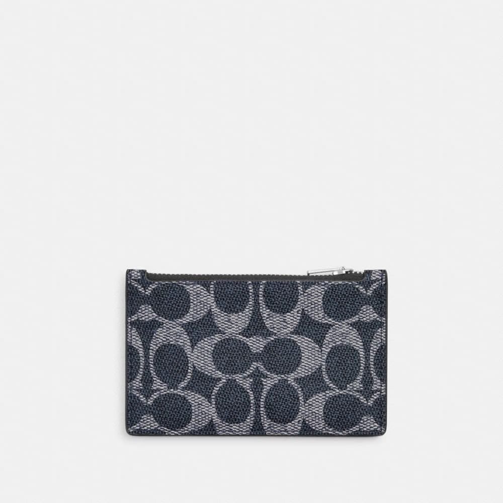 Coach Zip Card Case In Signature Canvas Silver Denim Chalk