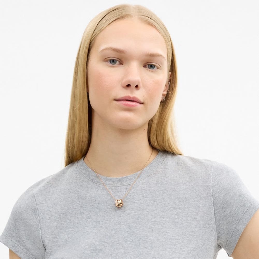 Coach Repeated C Rondelle Necklace Rose Gold