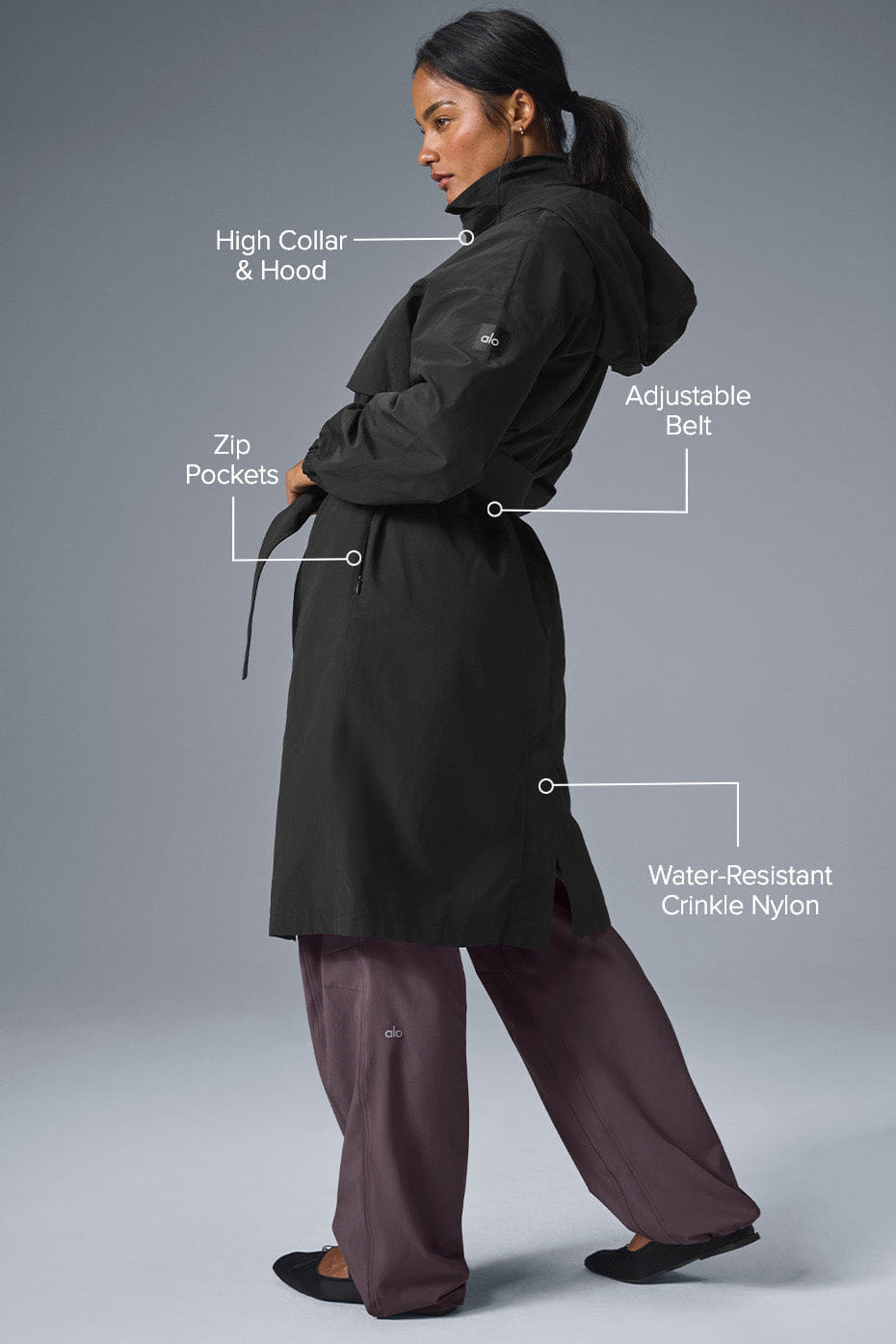Alo Yoga Crinkle On The Move Trench - Black