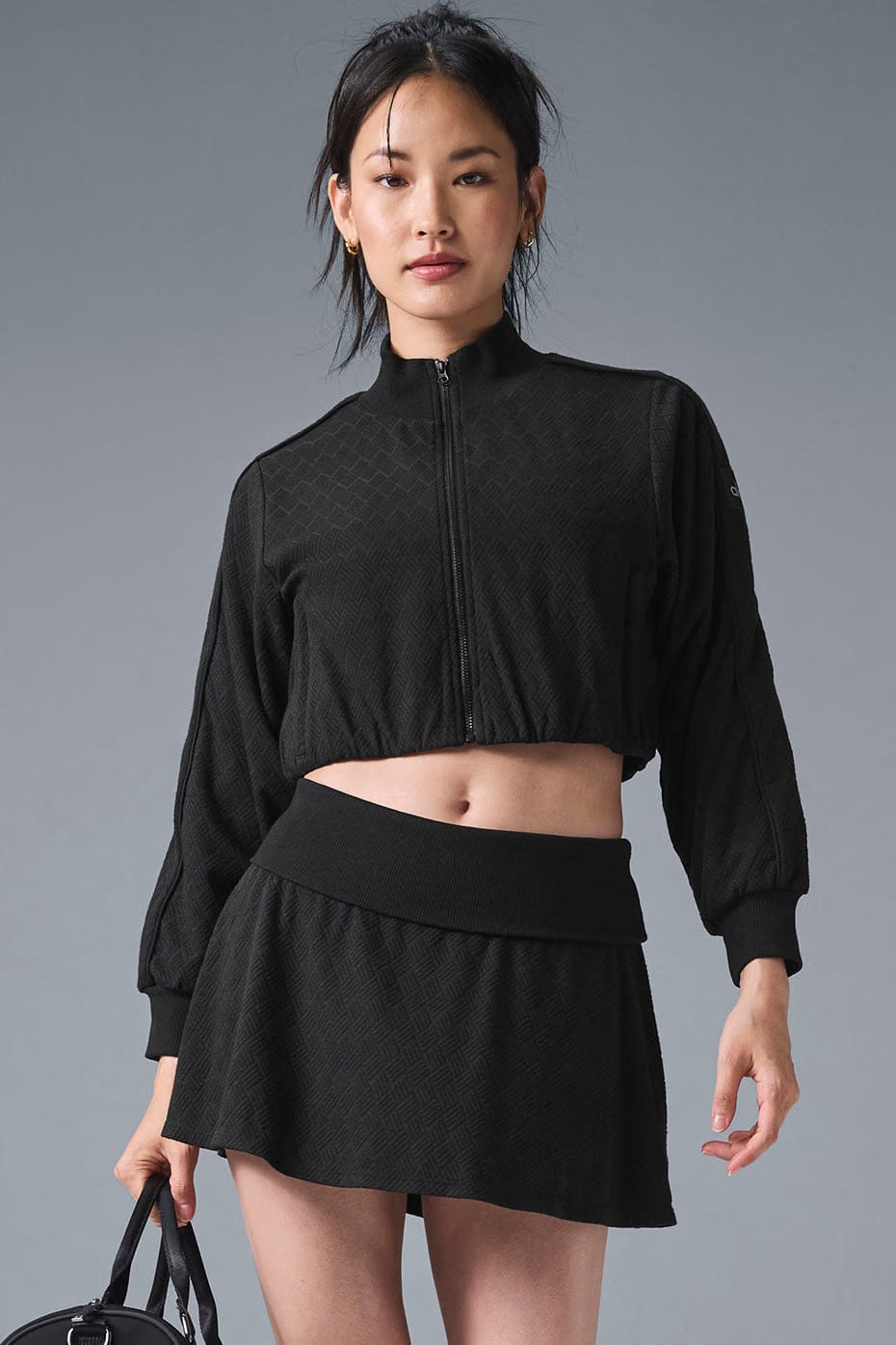 Alo Yoga Cropped Doubles Only Full Zip Jacket - Black
