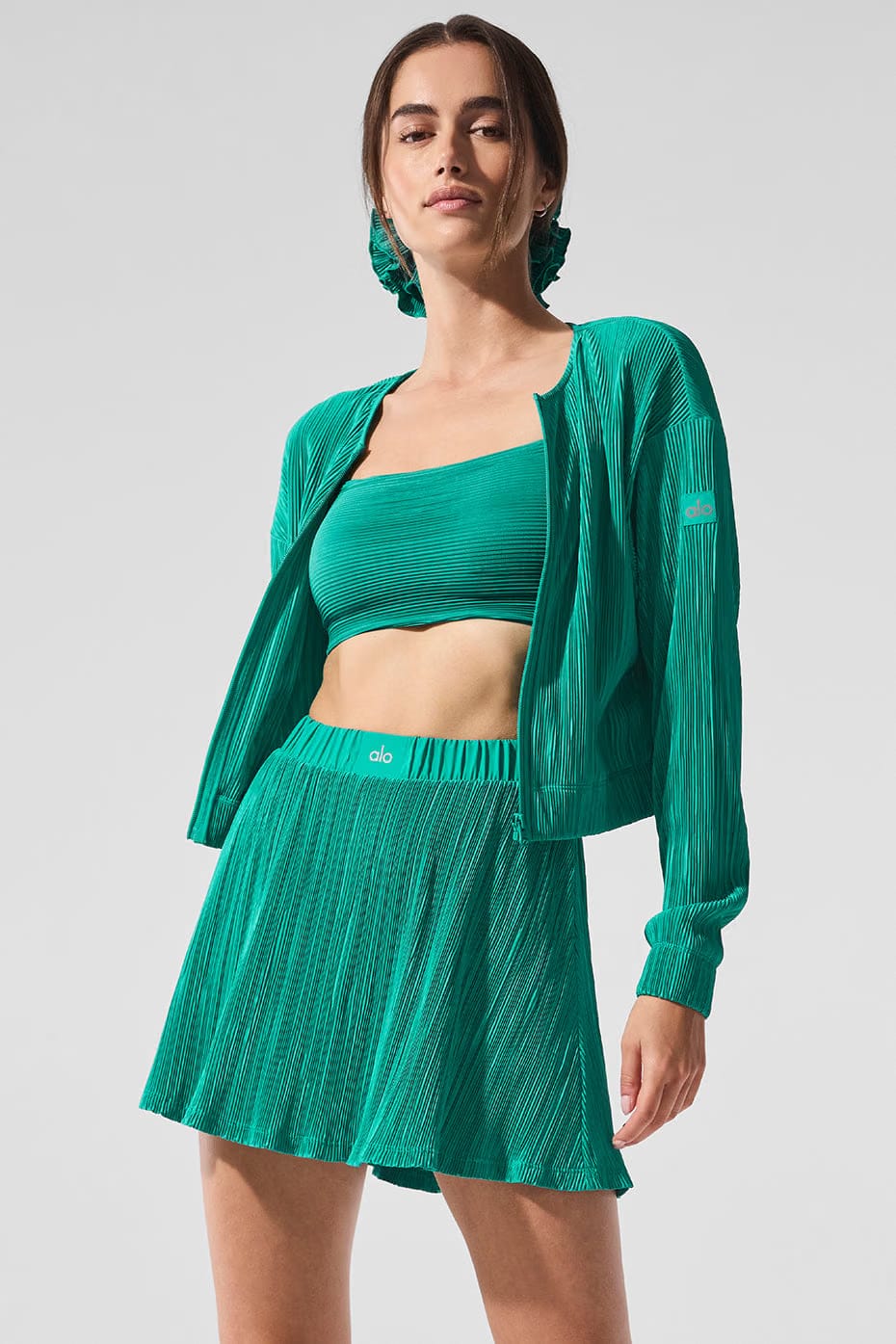 Alo Yoga Cropped Micro Plisse Jacket - Spruce Green