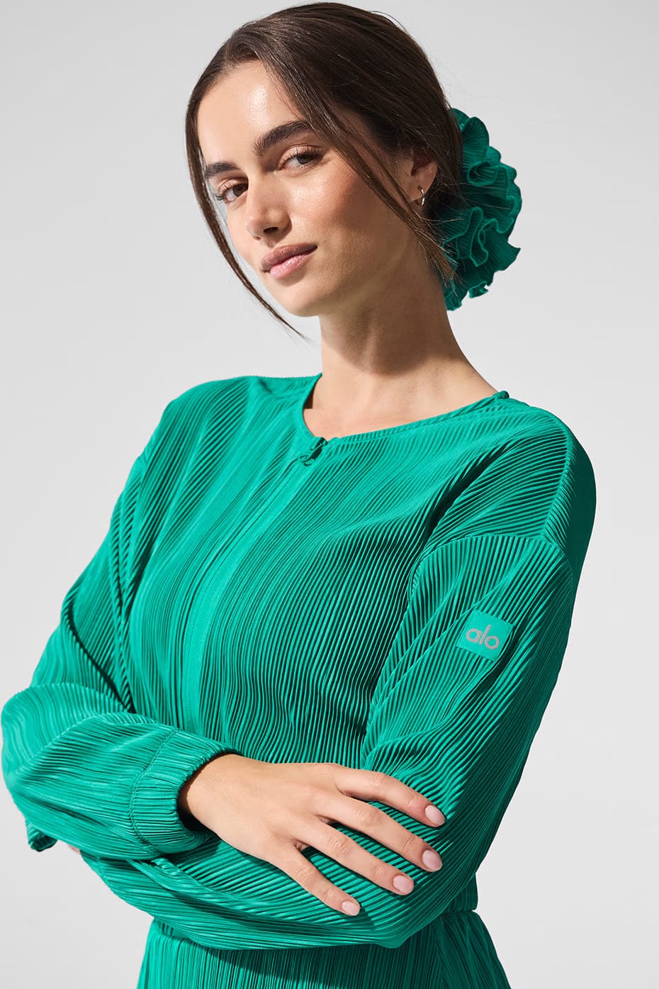Alo Yoga Cropped Micro Plisse Jacket - Spruce Green