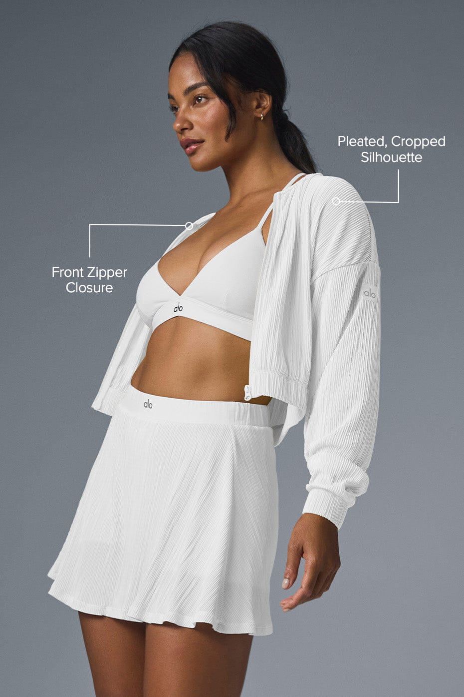 Alo Yoga Cropped Micro Plisse Jacket - White