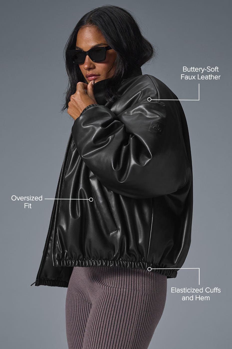 Alo Yoga Faux Leather Premier Bomber - Black