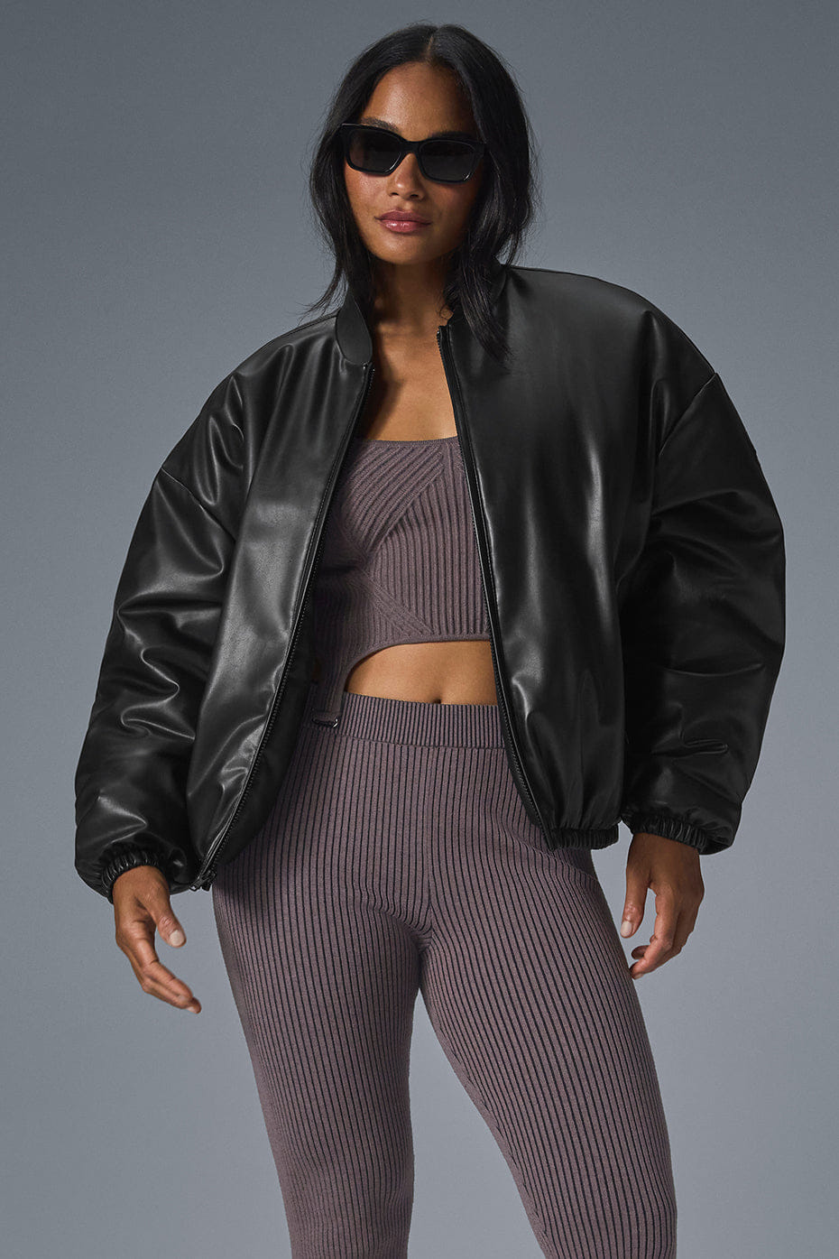Alo Yoga Faux Leather Premier Bomber - Black