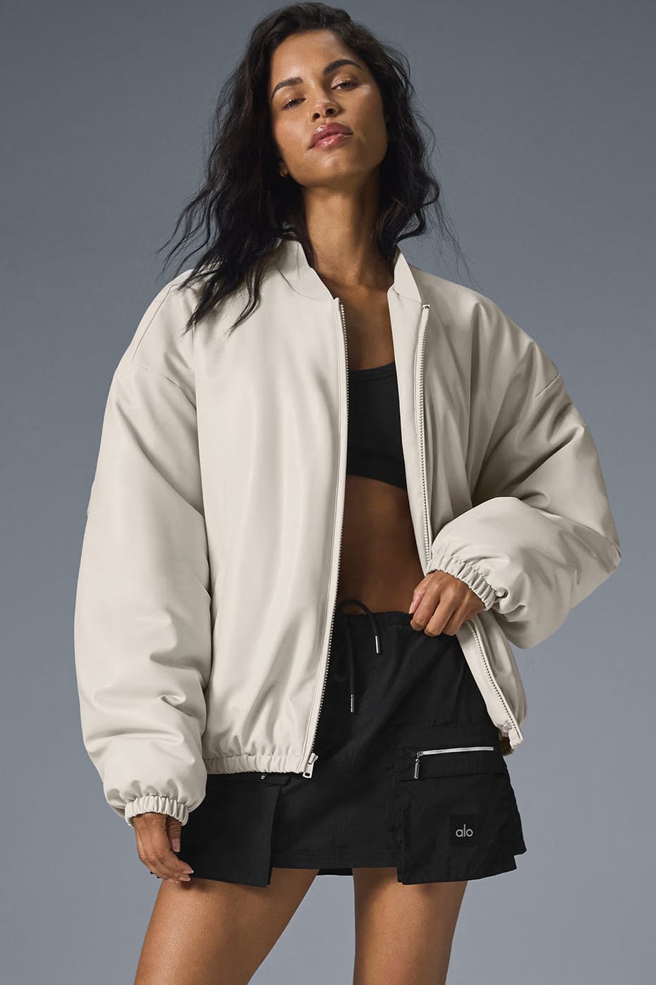 Alo Yoga Faux Leather Premier Bomber - Bone