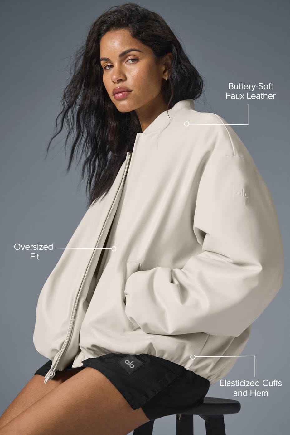 Alo Yoga Faux Leather Premier Bomber - Bone