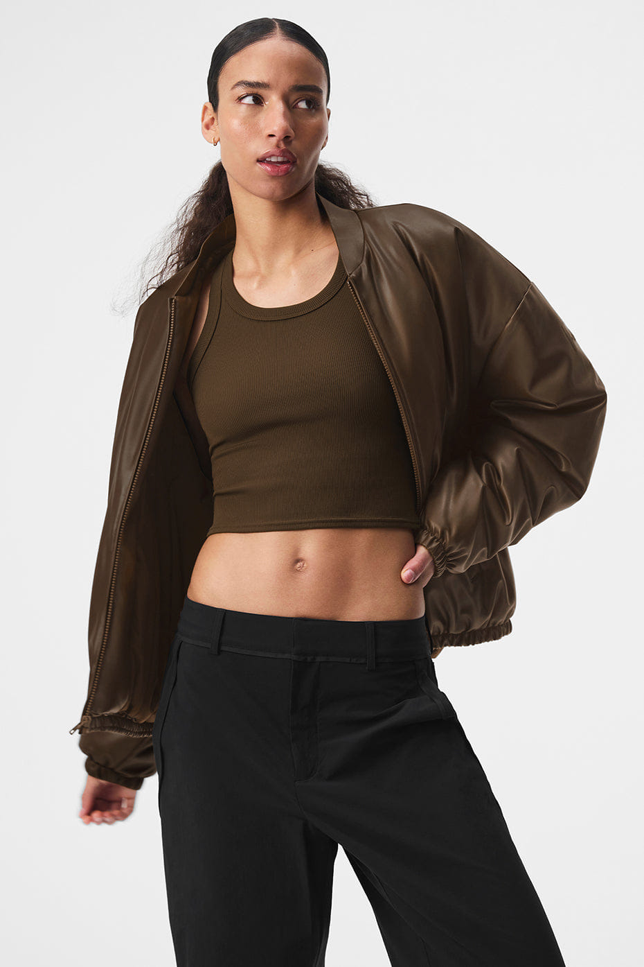 Alo Yoga Faux Leather Premier Bomber - Espresso